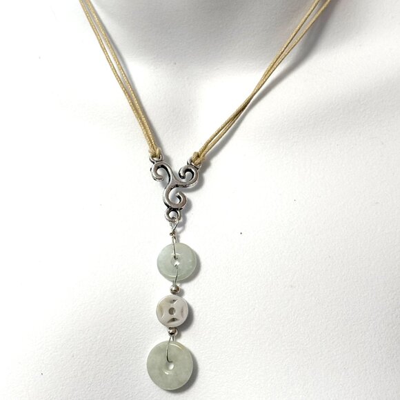 Genuine Light Green Nephrite Eternity Ring Necklace, Lariat Pendant & Waxed Cord - Picture 2 of 11
